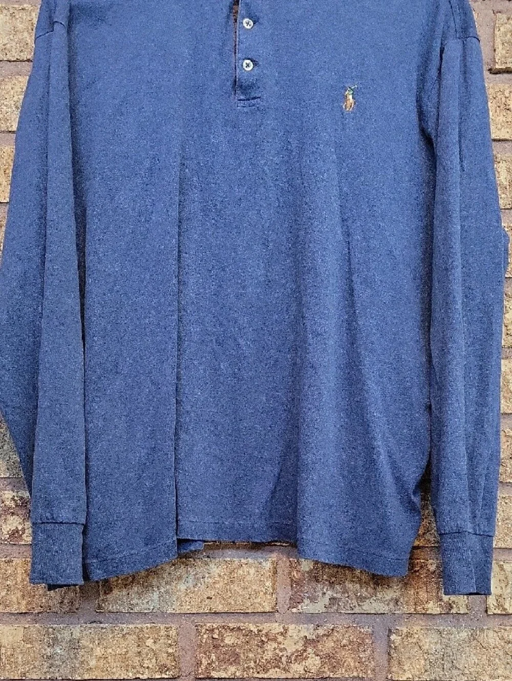 Polo by Ralph Lauren Men's Long-Sleeve Cotton Polo Shirt Navy Blue Size Large